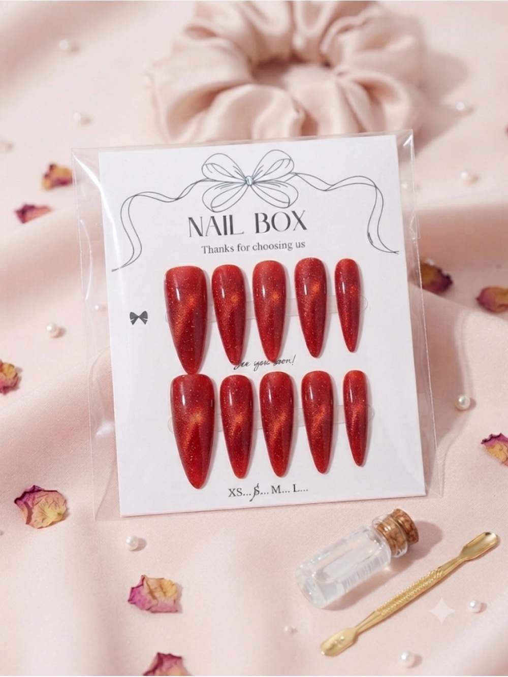 Red Glitter Press-On Nail Set